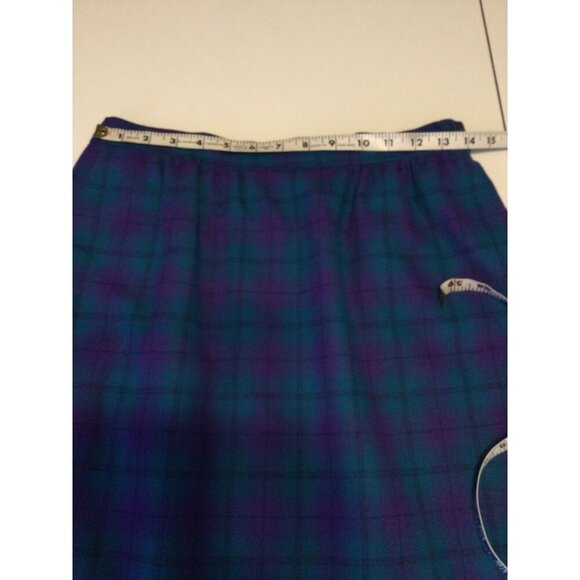 Vintage Pendleton Wool Skirt Sz 10 Plaid Purple Teal Black Pockets - Picture 4 of 6